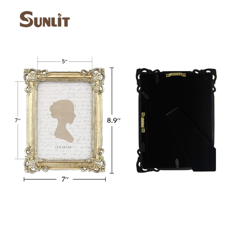 Sunlit Vintage Picture Frame 5x7 Inch, Luxury Antique Photo Frames with Glass Front, Photo Display, Tabletop Wall Hanging, Gift Ideas - Image 2